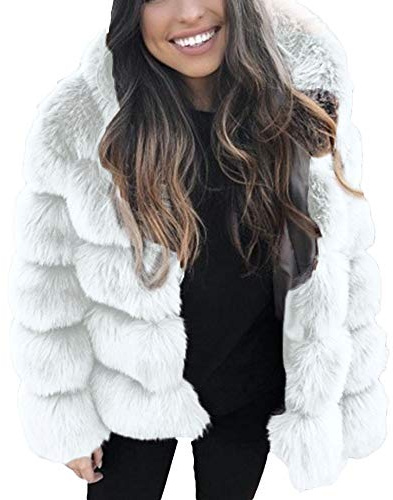 TDEOK fuskpäls jacka dam långärmad pälskappa fuskpäls pälsrock vinter fuskpäls jacka elegant kappa varm pälsjacka pälsrock vinter fuskpäls rock vinterjacka pälsjacka, Vit, XL