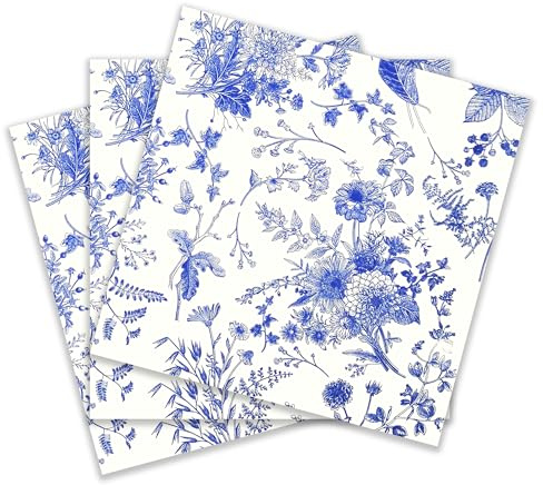 Zelten Serviettes de table en papier coloré, 20 serviettes Shabby Chic pour mariage, intérieur, goûter, découpage, Blue Vantage Floral