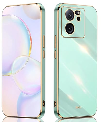 ILING Funda para Xiaomi 13T Pro 5G / Xiaomi 13T 5G, Diseño de Borde Dorado Galvanizado en Color Sólido Simple Carcasa Protectora Ultrafina de TPU Suave Antigolpes Cubierta (Verde)