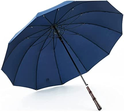 PIPONS Regenschirme für Regen Retro-Golfschirm, Windfester Stockschirm, 12 Knochen, Holzgriff, Regenfest, Automatischer Offener Regenschirm Reise Regenschirm (Color : Blue, Size : 99cm)