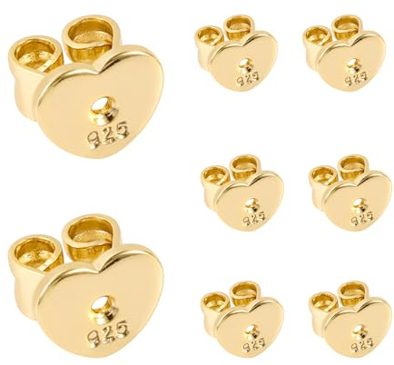 8 Stück Ohrring Verschlüsse Gold Ohrstecker Ohrring Stopper Herz Ohrstopper | Ohrringverschlüsse Schmetterlings Ohrsteck Stop Sicher Ersatz für Pfosten Sicherheitsverschlüsse Ohrringe Selber Machen Set