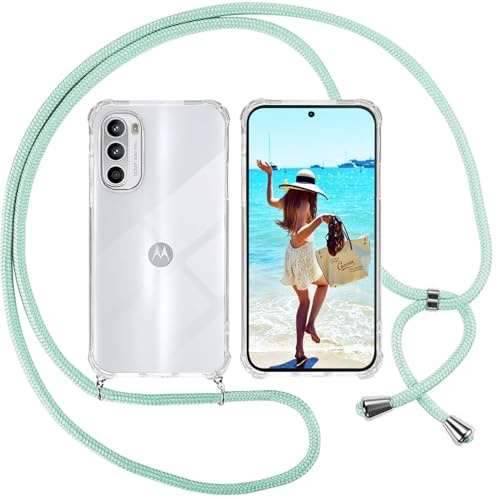 ISOI Cover con Cordino per Motorola Moto G52/Moto G82 5G, Custodia Trasparente con Collana Tracolla Laccio Collo Ultra Sottile Morbido TPU Silicone Antiurto AntiGraffio Antiscivolo Case, Verde