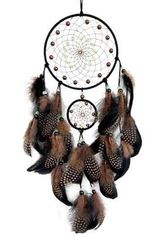 Donko Brown and Black Dream Catcher Wall Decor Feather Dream Catchers with Luminous Bead Handmade Dreamcatcher Wall Hanging Ornament for Bedroom Living Room Home Decor