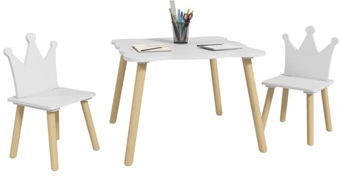 AIYAPLAY Mesa y Sillas Infantiles de 3 Piezas para Niños de 3-6 Años Blanco