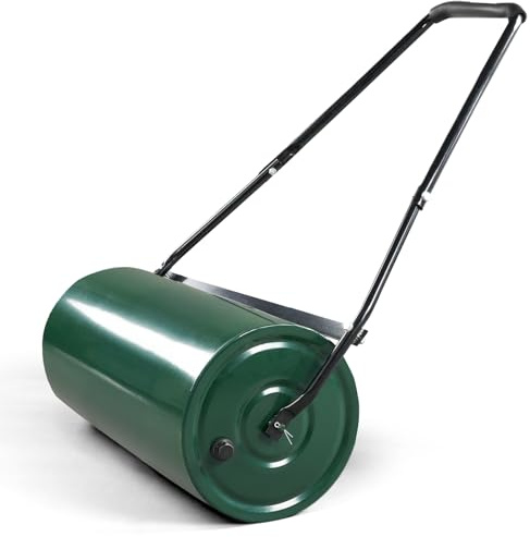24in Heavy Duty Steel Lawn Roller,Manual Hand Lawns Roller,Water or Sand Filled Garden Rollers,Push/Tow-Behind Yard Rollers,with U-Shaped Handle,for Garden Yard Park Backyard Farm (Green & Black)