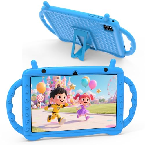 Semeakoko Andriod 14 Kids Tablet, 10 Inch Andriod Tablet for Toddle, Octa-Core, 10+64GB, WiFi, BT 5.0, Parental Control, Google Play Store, with Proof Case, Tablet for Kids 3-7（Blue）