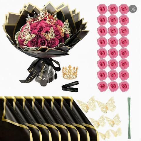 KHDULQ Fleurs Artificielles Deco 24 Pièces Roses Artificielles à Paillettes avec Roses Artificielle pour la Saint-Valentin Les Mariages Les Cadeaux d'anniversaire Les Anniversaires (Rose)