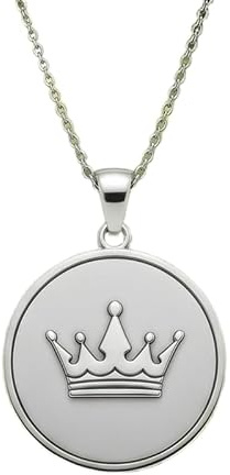 WORLD WIDE GEMS Collier pendentif couronne royale en argent sterling 925 plaqué argent, chaîne câble de 45,7 cm (18 pouces), breloque ronde, bijou unisexe fait main | WW_EMBO_00807