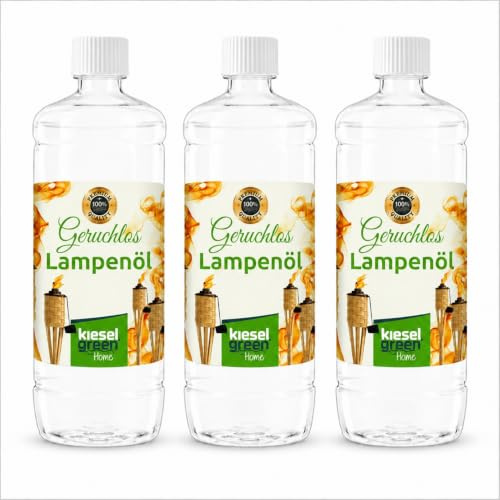 KieselGreen Lampenöl – Geruchloses Lampenöl für Gartenlampen, Gartenfackeln & Petroleumlampen, Outdoor Lampenöl mit minimaler Rauch- und Rußbildung - 3 Liter
