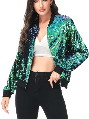 Anna-Kaci Womens Sequin Jacket Bomber Coat 1989 Slitter Outfit For Concert Party, X-Large