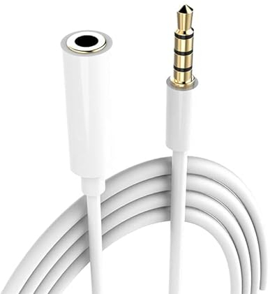 CABLEPELADO Rallonge jack 3,5 mm avec microphone 4 broches | Rallonge casque 3,5 mm | Mâle à femelle | Compatible avec PS5/PS4, casques, haut-parleurs, PC, mobile | Blanc | 2 mètres