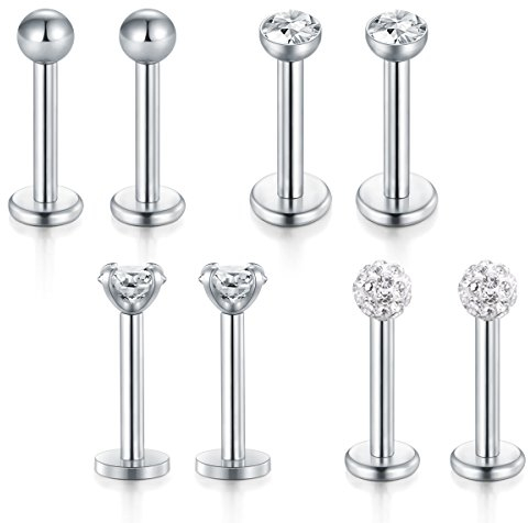Funseedrr 8er 1.2mm Edelstahl Lippenpiercing Labret Stecker Set 6mm 8mm Silber Tragus Helix Piercing Schmuck
