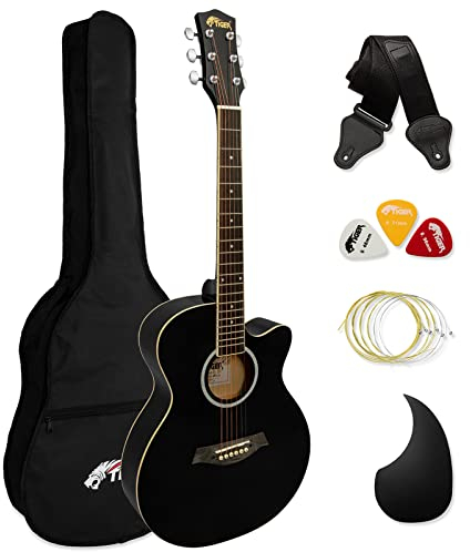 TIGER ACG1-BK Small Body Akustikgitarre, mit Stahlsaiten bespannte Akustikgitarre für Anfänger, Schwarz