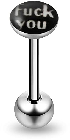 Monster Piercing Zungenpiercing Intimpiercing | 316L Chirurgenstahl | Fuck you Aufdruck | Stabstärke: 14G (1,6 mm) | Stablänge: 16mm | Hypoallergen