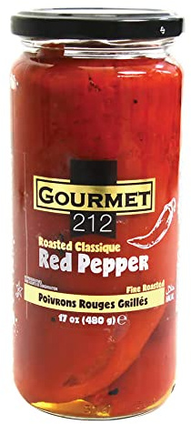 Gurme212 Fire Roasted Red Peppers, 17oz Jar, No Preservatives