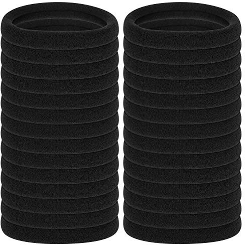 Anezus 50 Pcs Thick Black Hair Ties Large Elastics Bulk Hair Ties Stretch Hair Bands Ponytail Holders for Thick Heavy and Curly Hair
