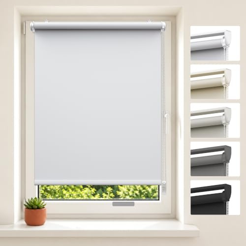 HOMEDEMO Store Enrouleur Occultant sans Perçage, 40 x 150 cm, Blanc | Largeur du Tissu 40cm, polyester opaque isolant thermique, protection intimité, sécurité chaîne, fixation avec/sans perçage