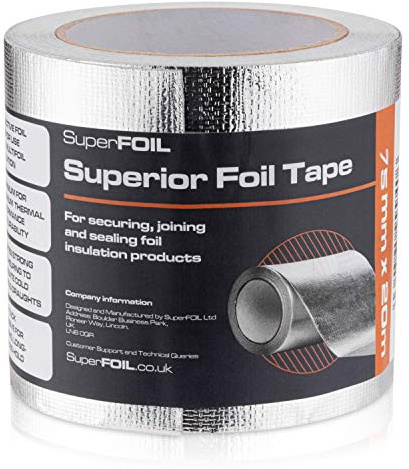 SuperFOIL Superior Foil Tape - Reinforced Reflective Peel and Stick Foil Tape (75mm x 20m)