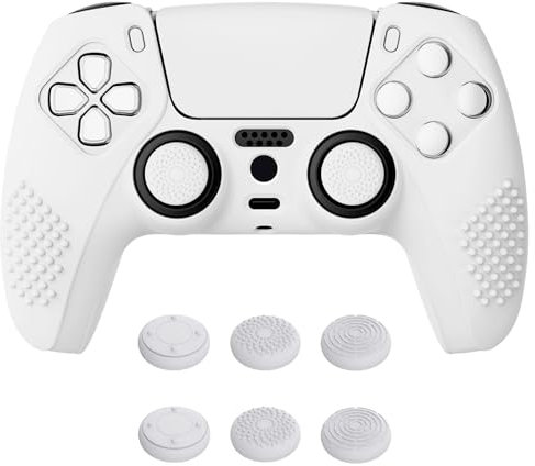 eXtremeRate PlayVital White 3D Studded Edition Anti-slip Silicone Cover Skin for ps5 Controller, Soft Rubber Case for ps5 Wireless Controller with 6 White Thumb Grip Caps