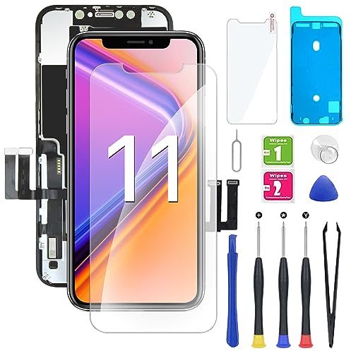 EXW Ecran pour iPhone 11 Noir 6.1 Pouces -Écran Tactile Digitizer Assembly avec Kit De Réparation Complet et Protecteur D'écran,A2111, A2223, A2221