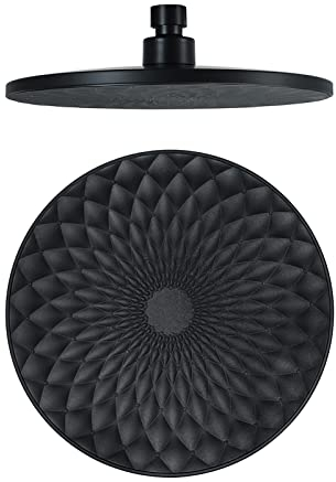 GLYYR Rain Shower Head Round 9 Inch Shower Heads ABS Large Rainfall Showerhead High Pressure Ultra Thin Fixed Shower Head, Universal Thread G1/2,Black