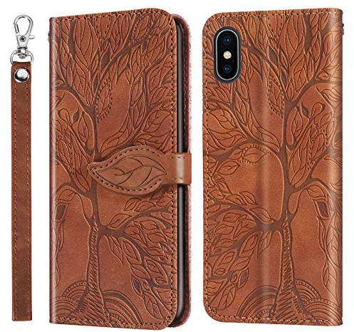 Auslbin Hülle für iPhone X/XS,Premium Leder Flip Wallet Schutzhülle Tasche Handyhülle für iPhone X/XS(Braun)