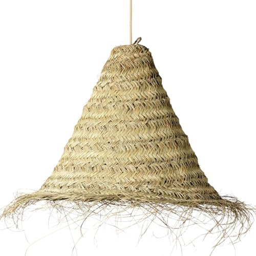 Suspension luminaire doum en osier tressé (L : 70x60cm, Cône)