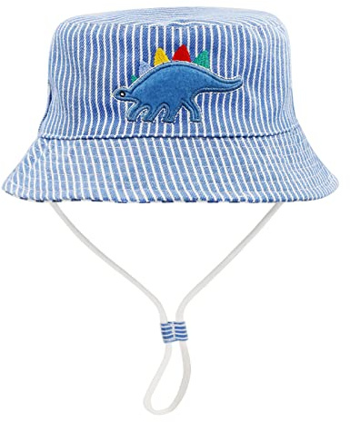 FenFang Solhatt baby barn, fiskarhatt barn pojkar flickor, solhatt med hakrem, hinkhatt strandhatt mössa mössa vår sommar, Ljusblå, 4-8 år