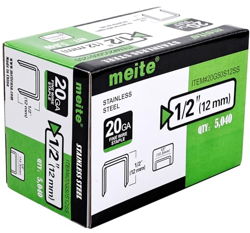 meite 20 Gauge 1/2 Zoll Krone Heftklammern in Edelstahl 304, 1/2 Zoll Länge 50 Serie, 5.000 Stück/Box (1)