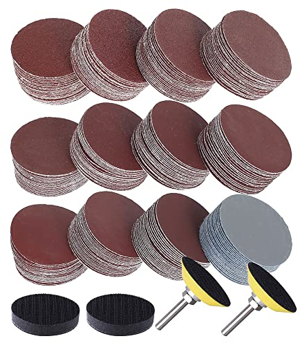 JaneYi 240 Stück Schleifpapier Klett 50mm Schleifscheiben Rund Körnung 60 80 120 180 240 320 400 600 800 1000 2000 3000 Polierpad Adapter Schleifaufsatz für Akkuschrauber Bohrmaschine