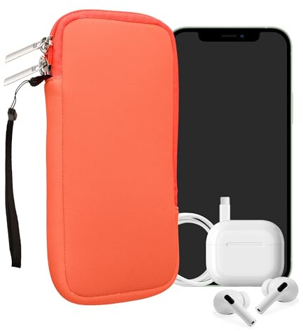 kwmobile Universellt neoprenfodral för smartphone - skyddsfodral med dragkedja för XXL - 18 cm neonkorall