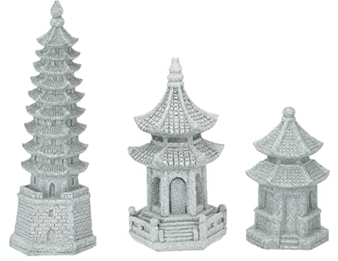 Yardwe 3pcs Landscape Tower Stone Pavilion Bonsai Ornament Micro Landscape Tower Decoration Accessory Simulation Decor Lightweight Ornament for Zen Style Bonsai Adornment Home Decoration