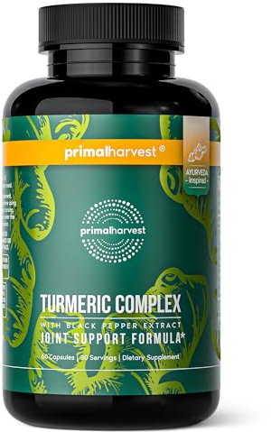 Primal Harvest 1 Pack, Primal Turmeric Complex w/Black Pepper Extract, Joint and Mobility Support Turmeric Supplement for Women & Men, 60 Capsules