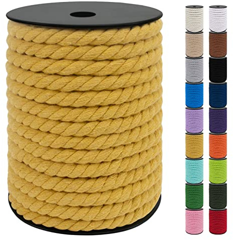Uiopa Makramee Garn 10mm x 23m, Baumwollkordel 10mm Baumwollseil Dickes Kordel, Macrame Cord für Makramee Wandbehang, Hängepflanze, DIY Basteln, Hochzeitsbogen, Traumfänger (Gelb)
