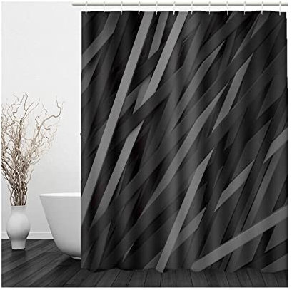 Whoiy Duschvorhang Polyester Schwer, Duschvorhang Eckbadewanne 165X180cm Bath Curtains Schleife Schwarzgrau Waschbar Wasserdicht