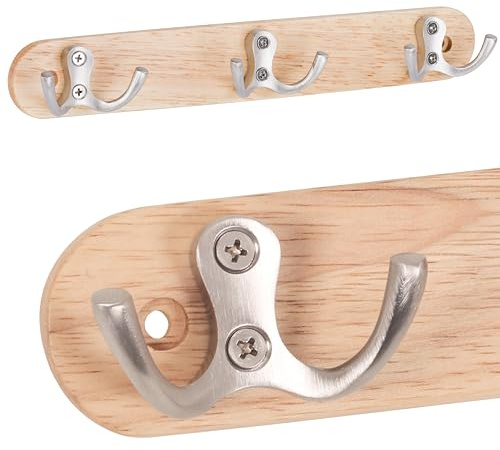 RICOO Appendiabiti da Parete in Legno e Metallo MH013, Design Moderno con 3 Ganci 27 x 4 x 3,5 cm per Giacche Sciarpe e Cappelli