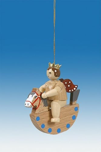 Rudolphs Schatzkiste Baumbehang Engel auf Schaukelpferd mit Krone Natur Höhe ca. 6cm NEU Christbaum Christbaumschmuck Weihnachten Baumschmuck Holzschmuck Holz Seiffen Erzgebirge Strauchbehang