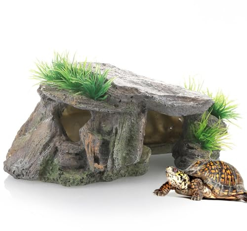 NHPY 1 Artikel Schildkröten Erde Reptilienbox Unterschlupf Terrarium Versteck Höhlen Schildkröte Rampe Basking Platform Habitat Dekor Befeuchten Verstecken Höhle Harz Rock Schildkröten Terrarium