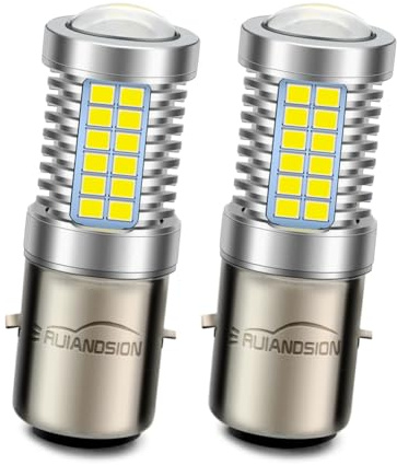 Ruiandsion 2 pezzi BA20D Lampadina LED per fari moto Giallo Limone H6 DC 6V Super Luminosa 2835 54 Chipset SMD LED con lente proiettore per faro moto, senza polarità