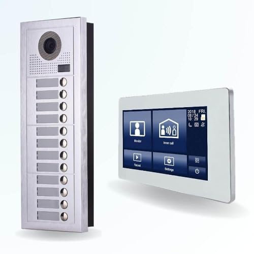 BT Security Portier interphone vidéo Modern 2 Fils - 12 Appartements - 12 écrans tactiles connectés 7 Blanc
