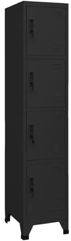 Homgoday Schließfachschrank mit 4 Schließfächern Spind Schrank Umkleideschrank Metallschrank Fächerschrank Aktenschrank Lagerschrank Mehrzweckschrank Schwarz 38x45x180 cm Stahl