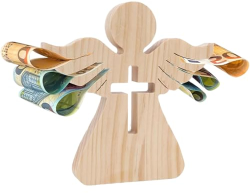 OPVXZAD Decorazione Angelo In Legno Guardia Figura Incisa Amuleto Con Croce E Soldi, Regalo Per Ragazze