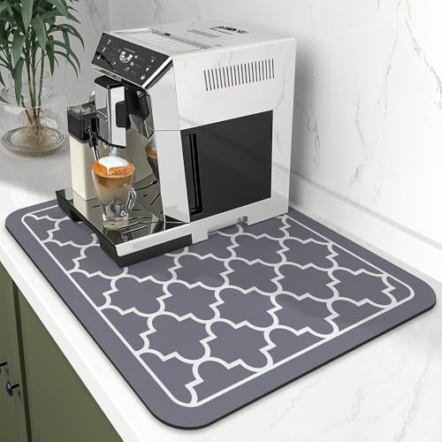WLHFDC Kaffeemaschine Abtropfmatte für Geschirr,50x40 cm Unterlage Kaffeemaschinematte,Schnelltrocknend SpüleSpülmatte,Super Saugfähige rutschfeste Spülmatte für Küche,Bad,Theke(Grau Kariert)