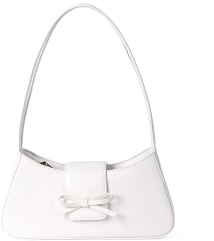 Shoulder Bag for Women, Hobo Handbags Trendy Y2K Purses Patent Leather Clutch Bag Cute Bow Purse White