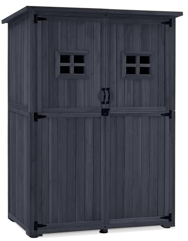 M MCombo Armoire de Jardin en Bois, Petite Maison de Jardin résistante aux intempéries, abri de Jardin Outdoor, pour l'extérieur Balcon Terrasse, 127×59×168 cm, 0912EY (Gris)