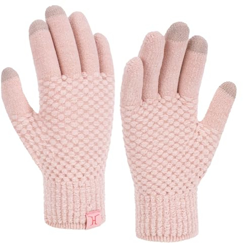 Bequemer Laden Chenille Touchscreen Handschuhe Damen Winter Warm Winterhandschuhe Strickhandschuhe mit Elastisch Manschette Frauen Geschenk, Rosa