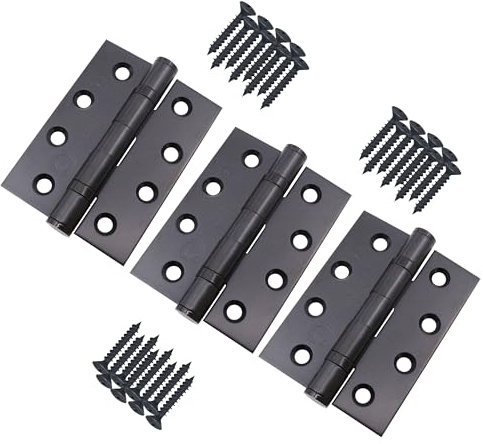 EAI Matt Black Door Hinges Fire Rated Grade 13, 102mm / 4 Inch, 1.5 Pairs | Stainless Steel Black Ball Bearing Hinges Grade 13 Fire Tested, 1.5 Pairs / 3 Pack with Fixings