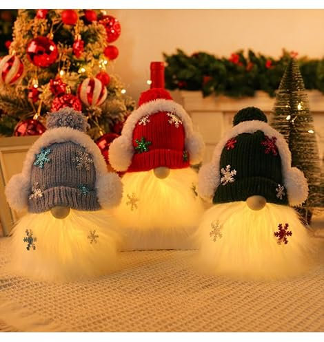 ACAREY Weihnachtsdeko 2 Stück Weihnachten Wichtel mit LED Licht Weihnachtswichtel Figuren Plüsch Wichtel Figuren Mit LED Wichtel Zubehör Weihnachten Figur Für Weihnachtsdeko Innen (E)