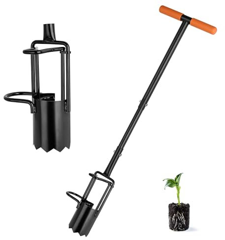 BARAYSTUS Bulb Planter Tool Long Handle, Tulip Bulb Planter Tool with Serrated Base & Double Pedal, Soft T Grip Sod Plugger, Heavy Duty Bulb Planter Tool for Digging Holes Sowing Plant Bulb
