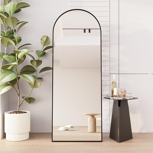 MIOOSUT Upprätt spegel, 162 cm (64 tum), helkroppsspegel med ram, komplett spegel med fäste, stor golvspegel, svart, väggspegel för badrum, sovrum, entré